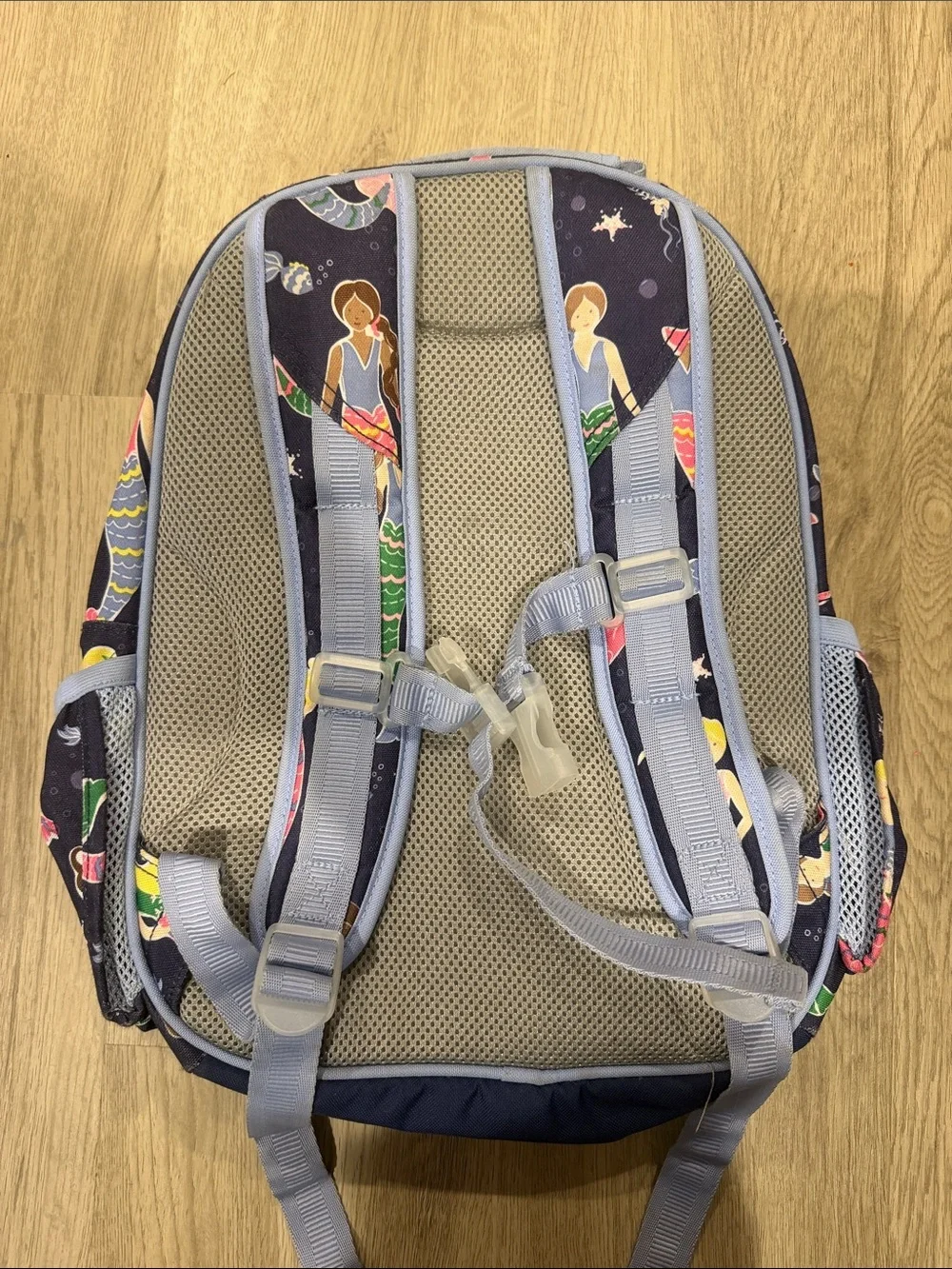Pottery Barn Kids Navy Mermaid Print Backpack with Light Blue Straps